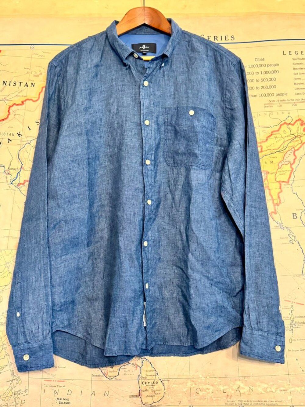 7 For All Mankind Navy Linen Button Down Shirt – Premium Denim Line XL